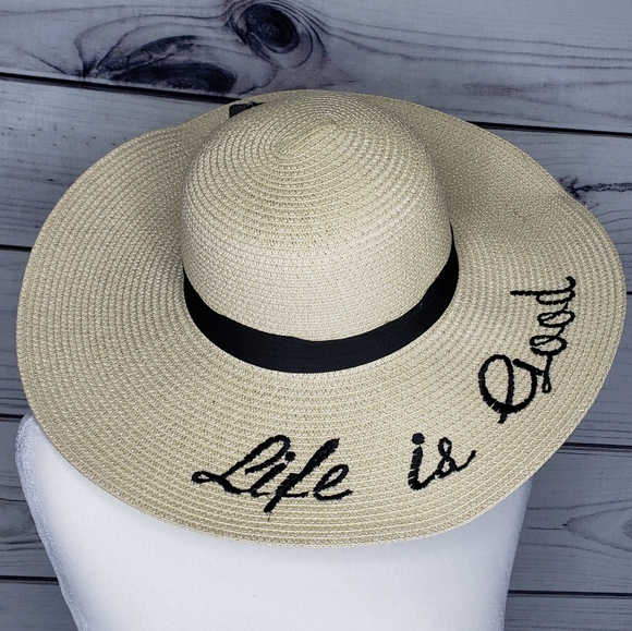Accessories - Life is good embroidered floppy sun hat